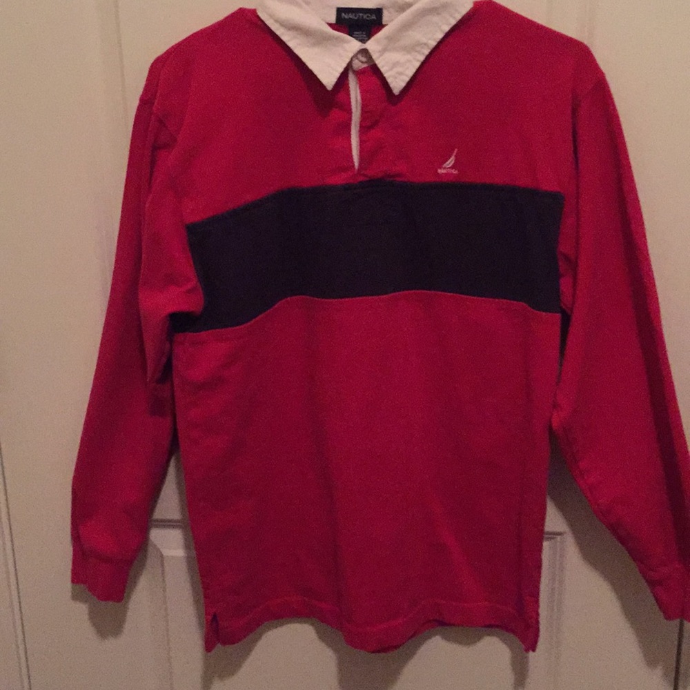 1/4 button down Nautical shirt. Boys size L.